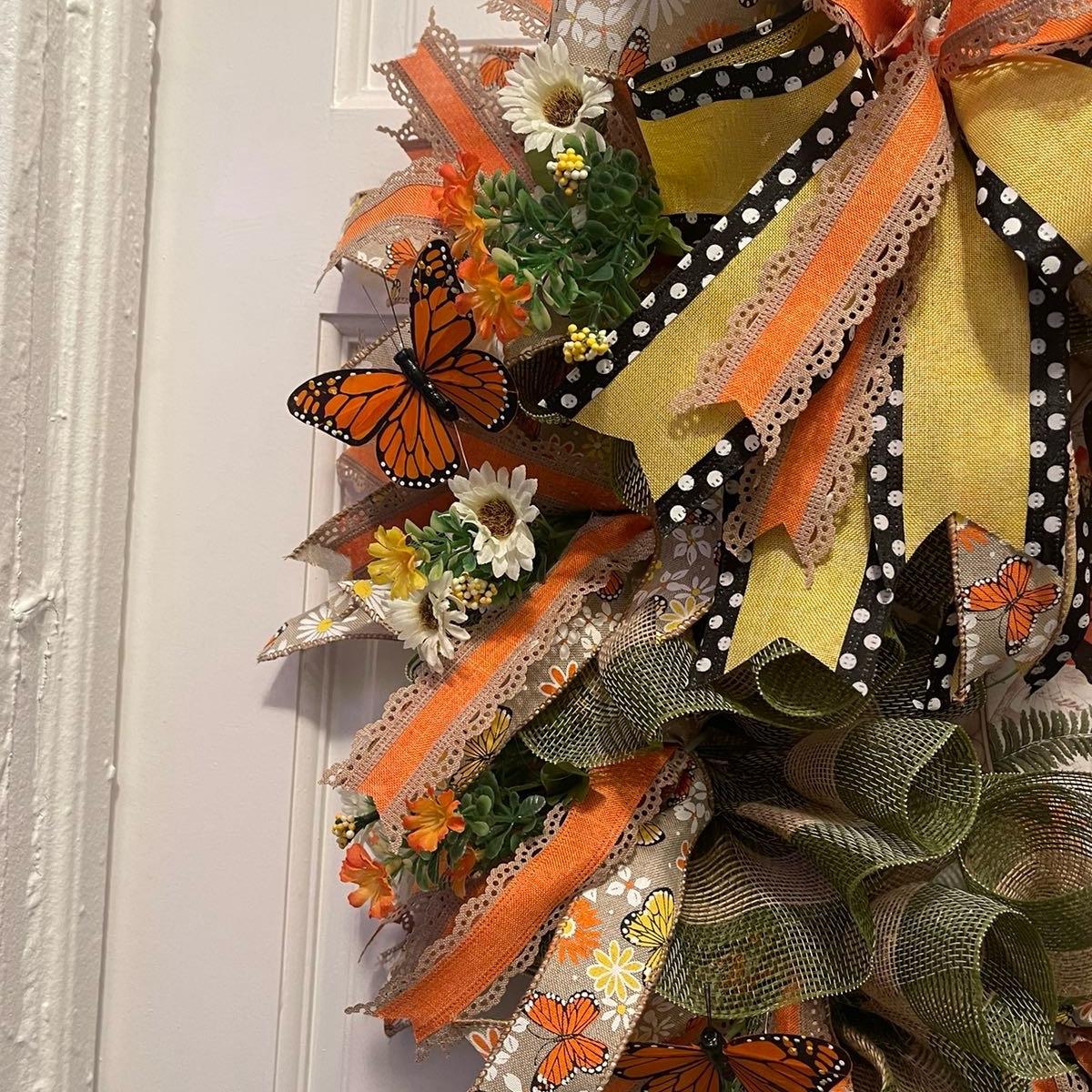 Butterfly Wreath for Front Door, Butterfly Wreath for Spring, Floral Wreath