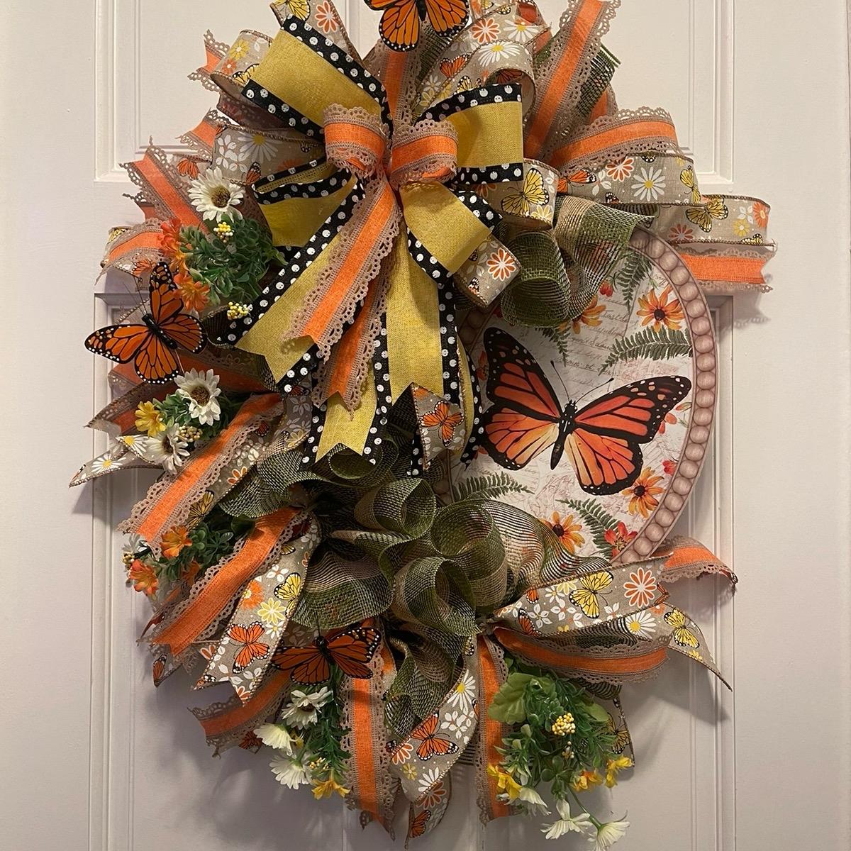 Butterfly Wreath for Front Door, Butterfly Wreath for Spring, Floral Wreath