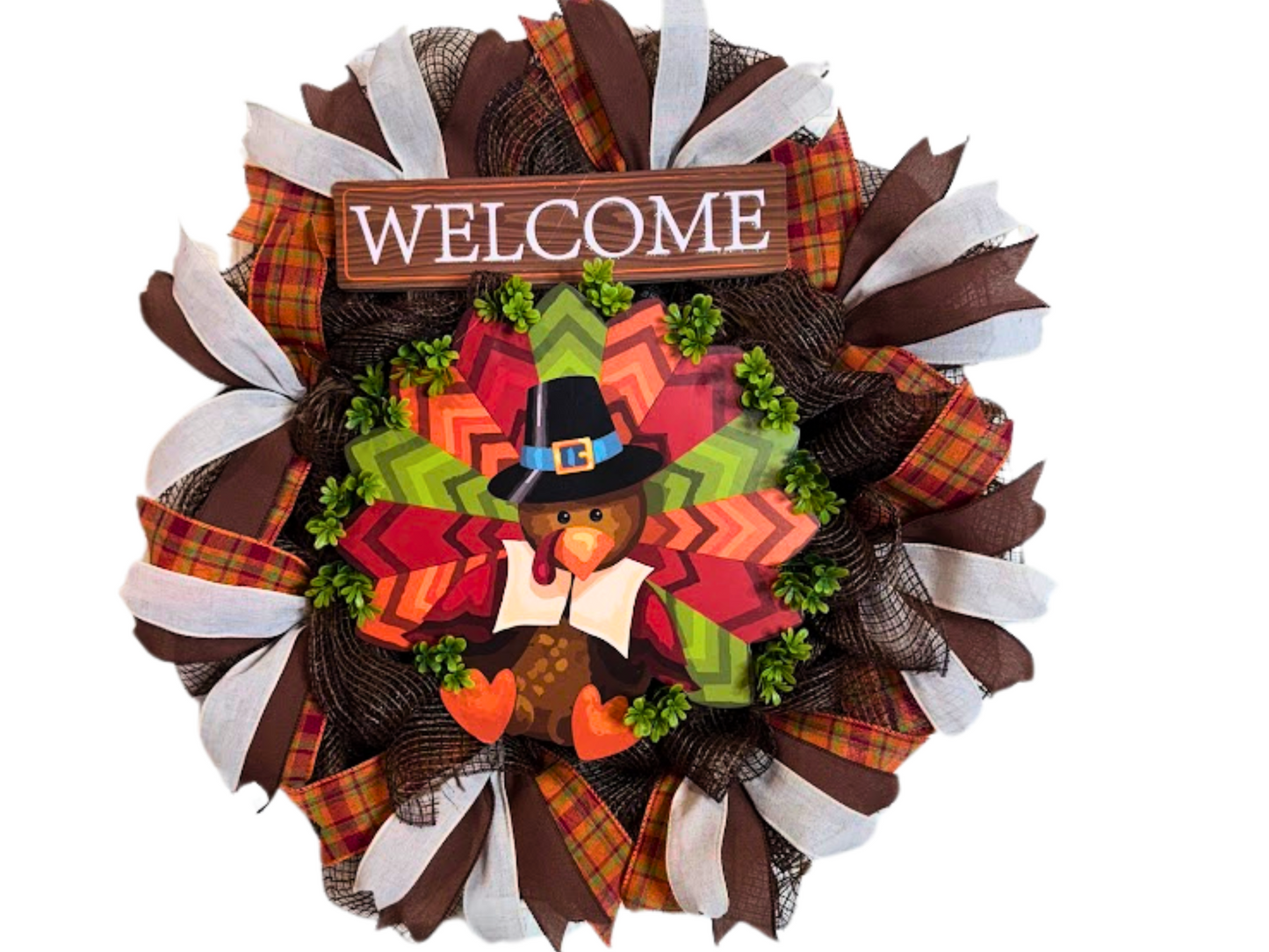 Turkey Thanksgiving Welcome Wreath