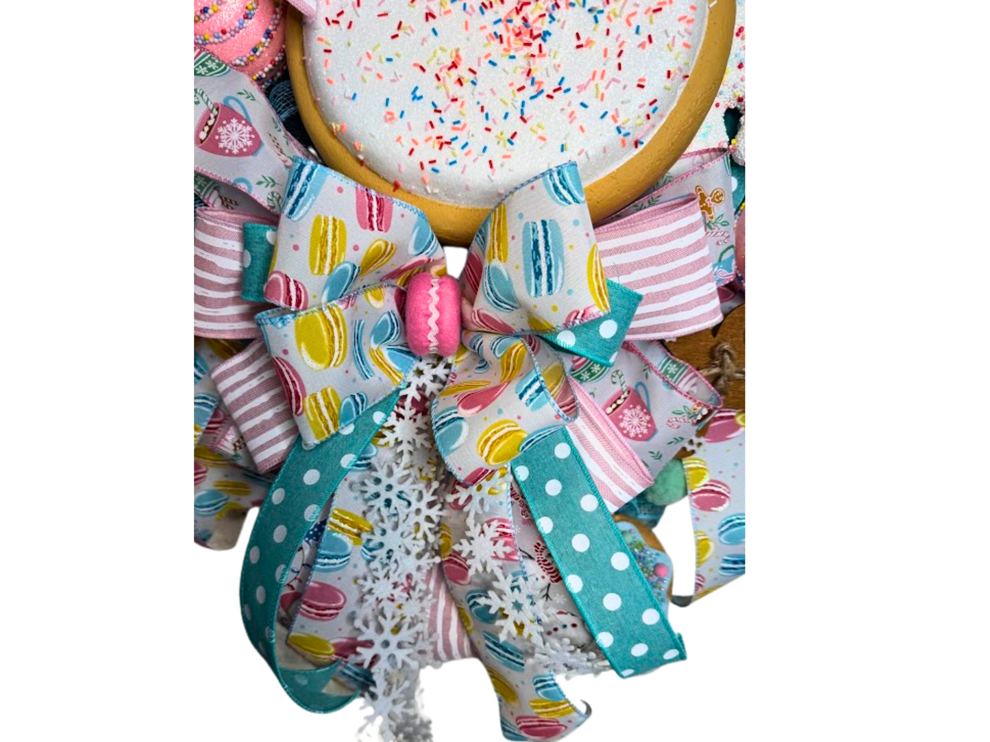 Christmas Snowman Wreath with Gingerbread and Candy Ornaments