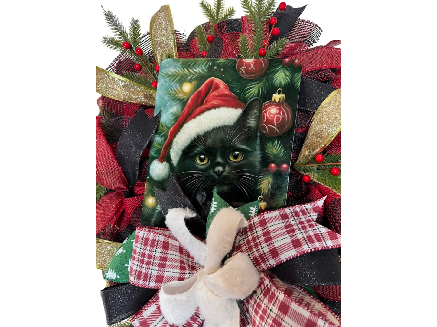 Black Cat Santa Door Wreath Decor