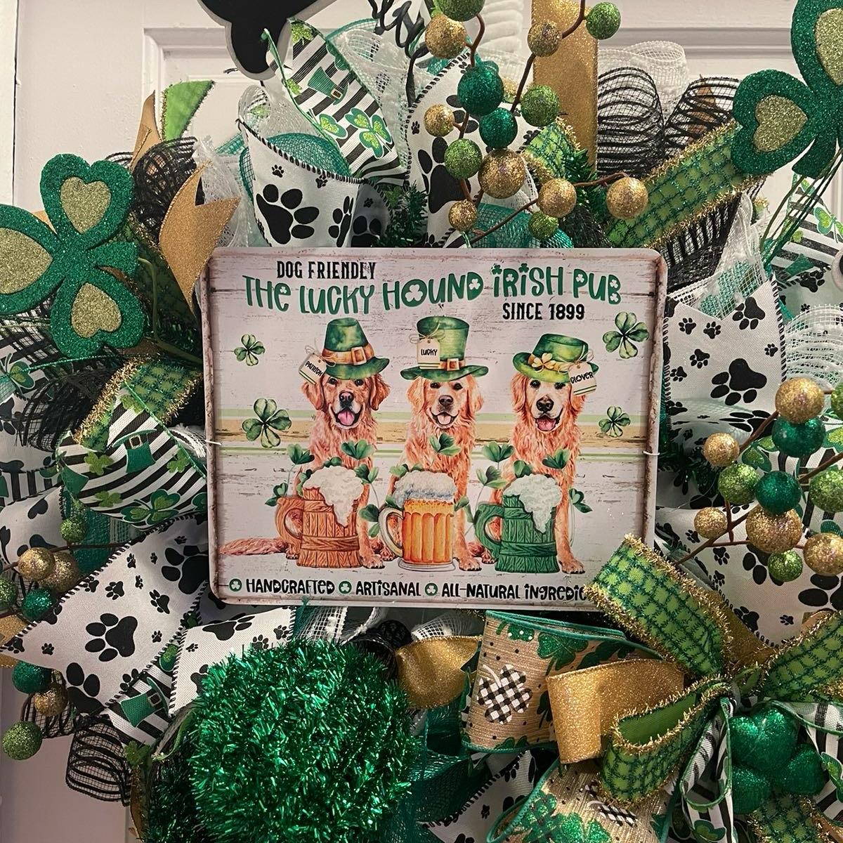 Saint Patrick's Day Wreath with Dog Sign