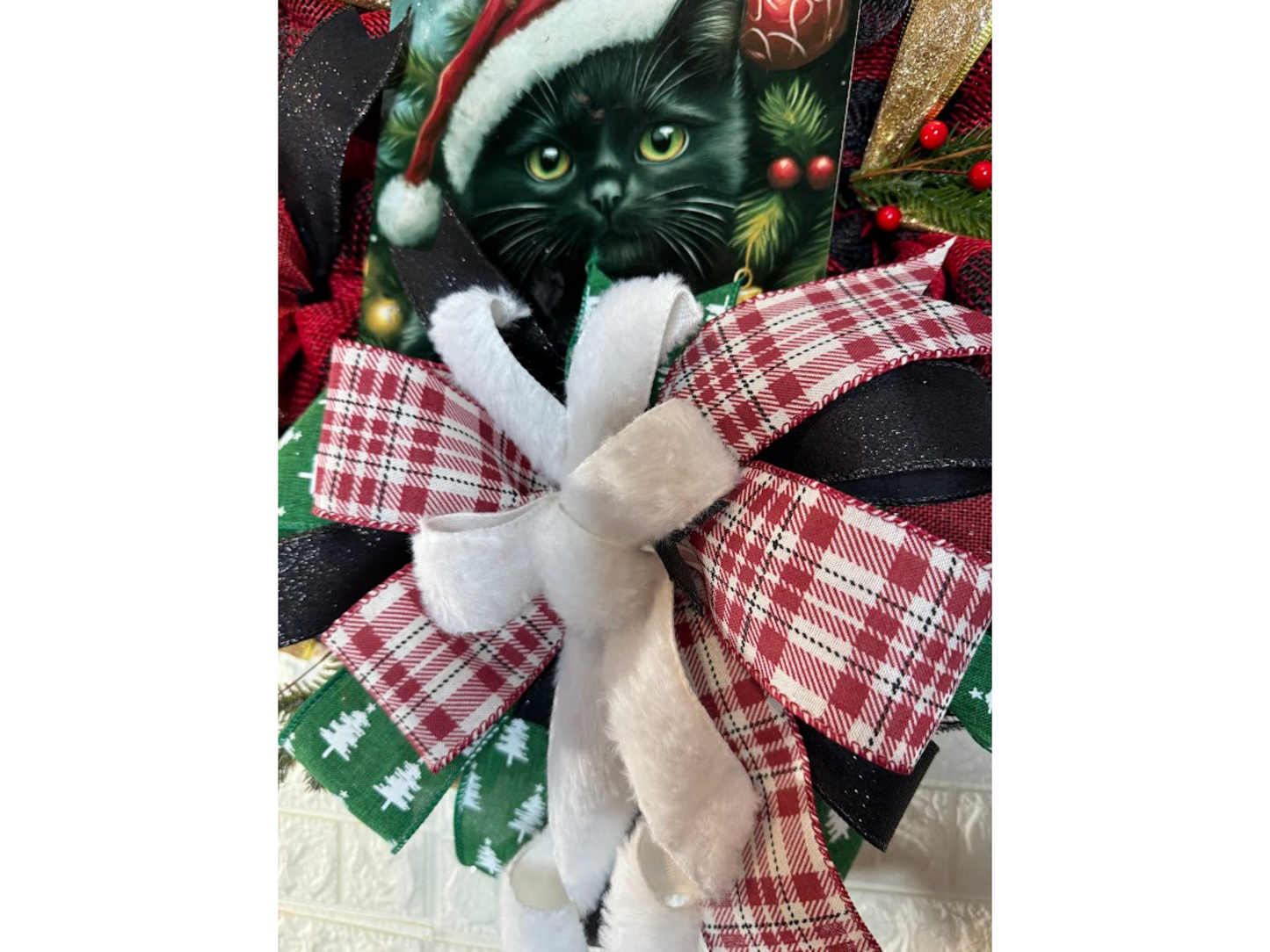 Black Cat Santa Door Wreath Decor