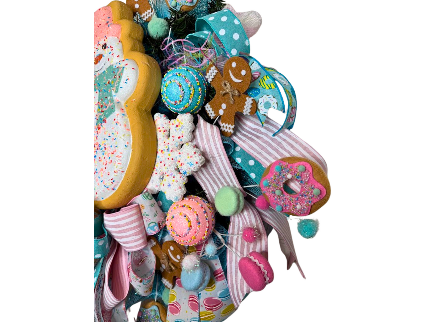 Christmas Snowman Wreath with Gingerbread and Candy Ornaments