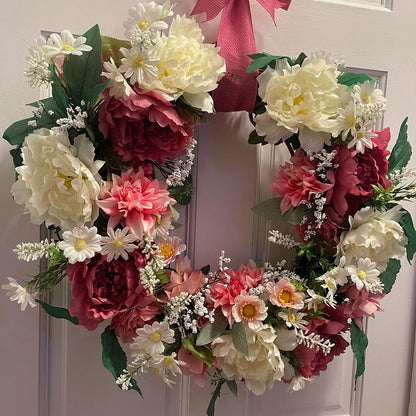 Spring/Summer Pink and White Floral Wreath