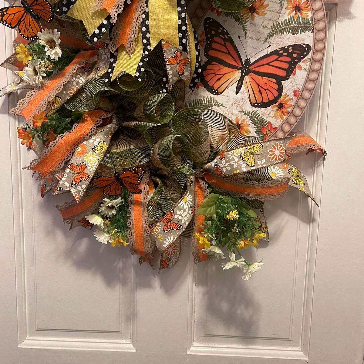 Butterfly Wreath for Front Door, Butterfly Wreath for Spring, Floral Wreath