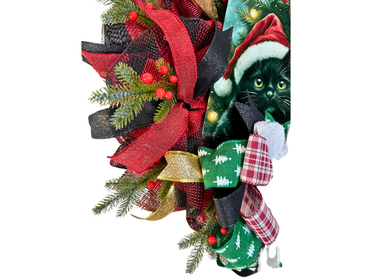 Black Cat Santa Door Wreath Decor