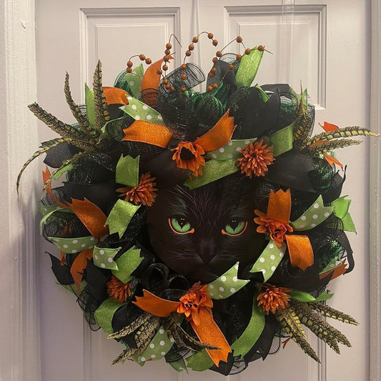 Halloween Black Cat Wreath
