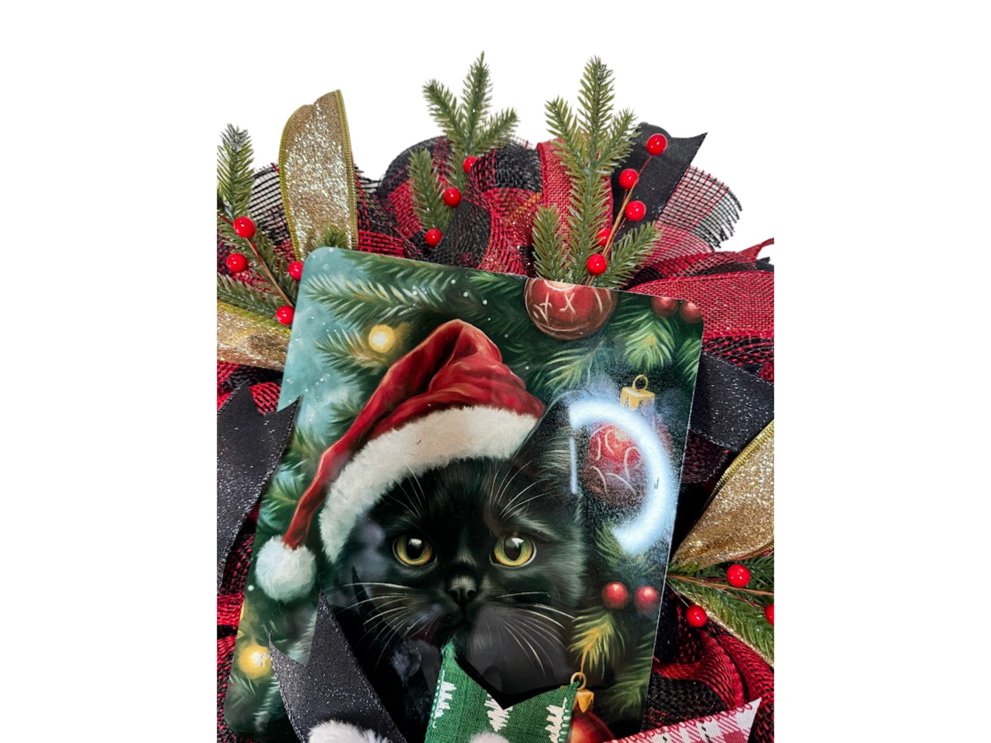 Black Cat Santa Door Wreath Decor