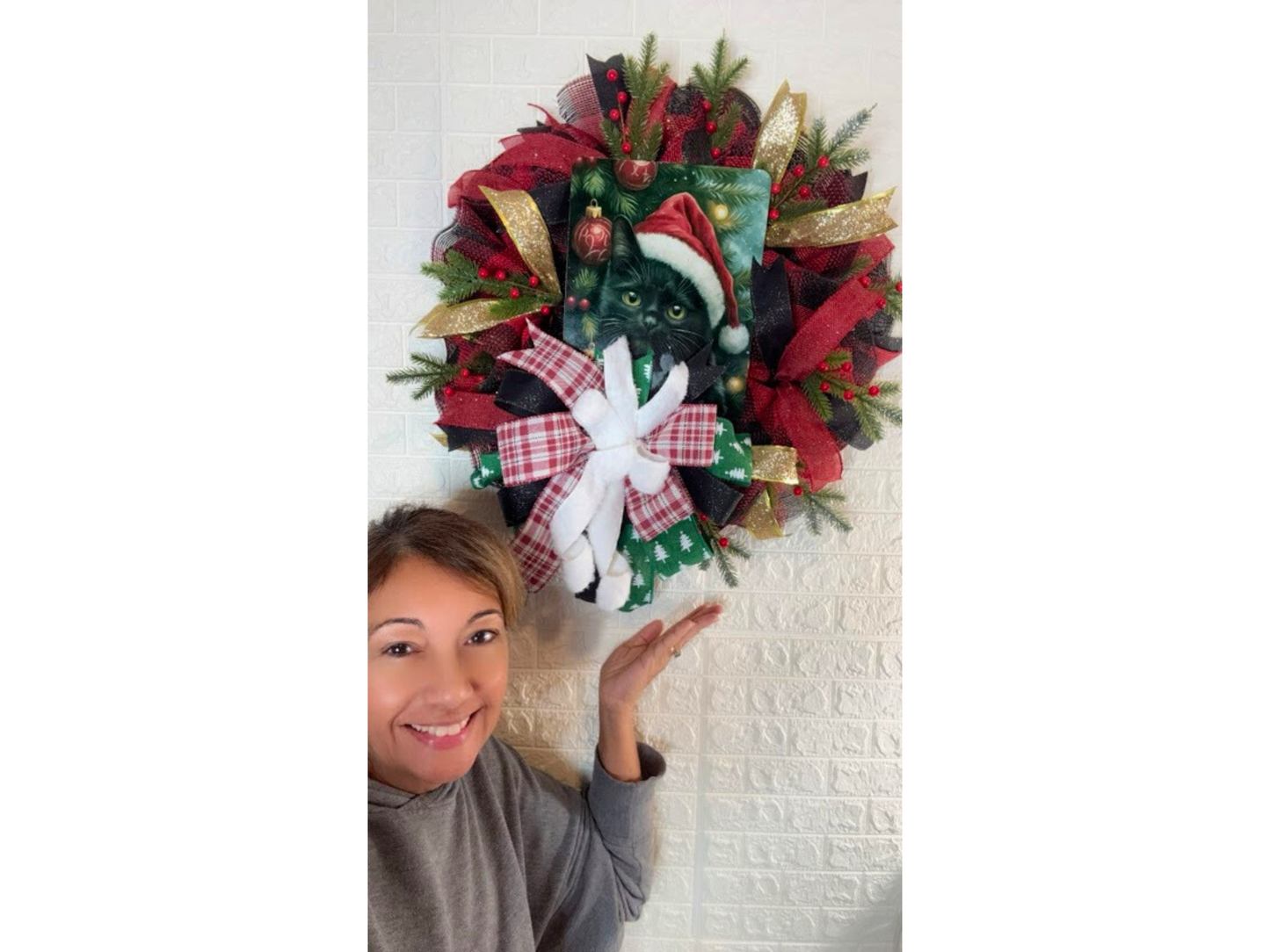 Black Cat Santa Door Wreath Decor