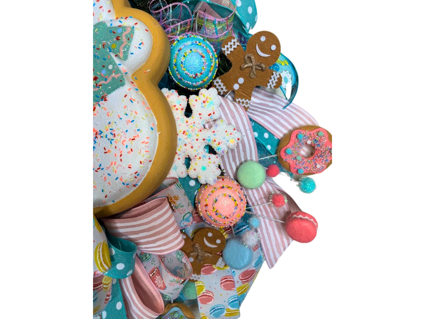 Christmas Snowman Wreath with Gingerbread and Candy Ornaments