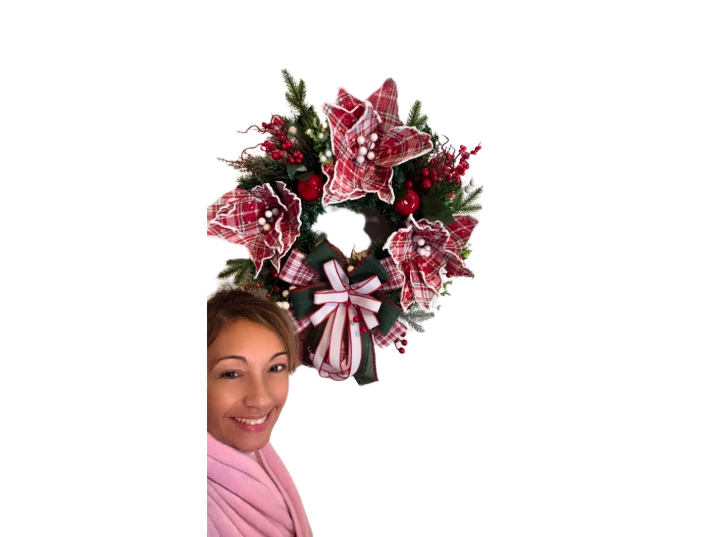 Plaid Poinsettia Christmas Wreath
