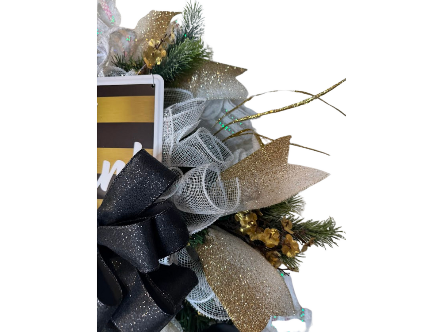 "Happy New Year Wreath with Gold and Black Festive Door Decor with Glitter Accents