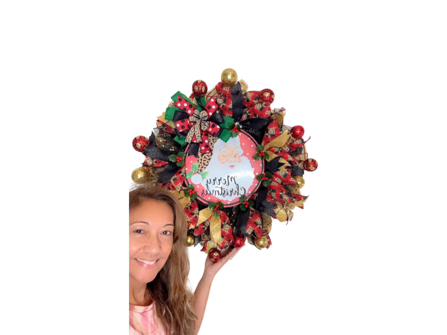 Traditional Santa Christmas Wreath for front door