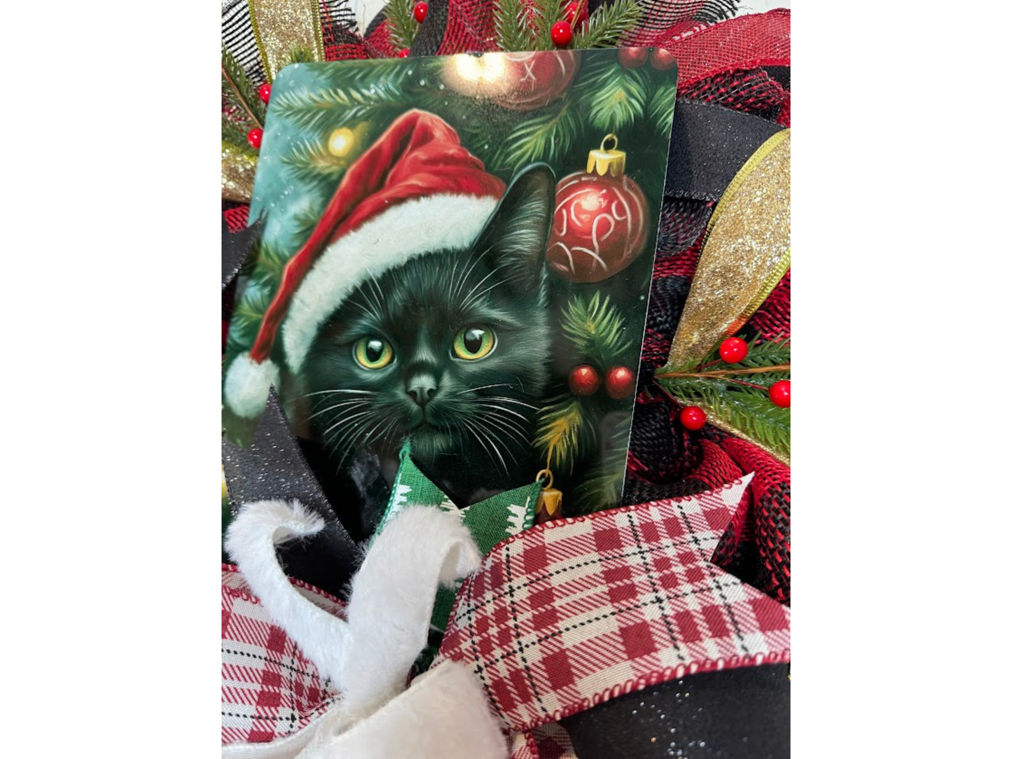 Black Cat Santa Door Wreath Decor