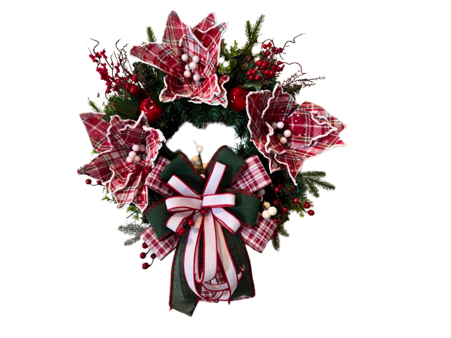 Plaid Poinsettia Christmas Wreath