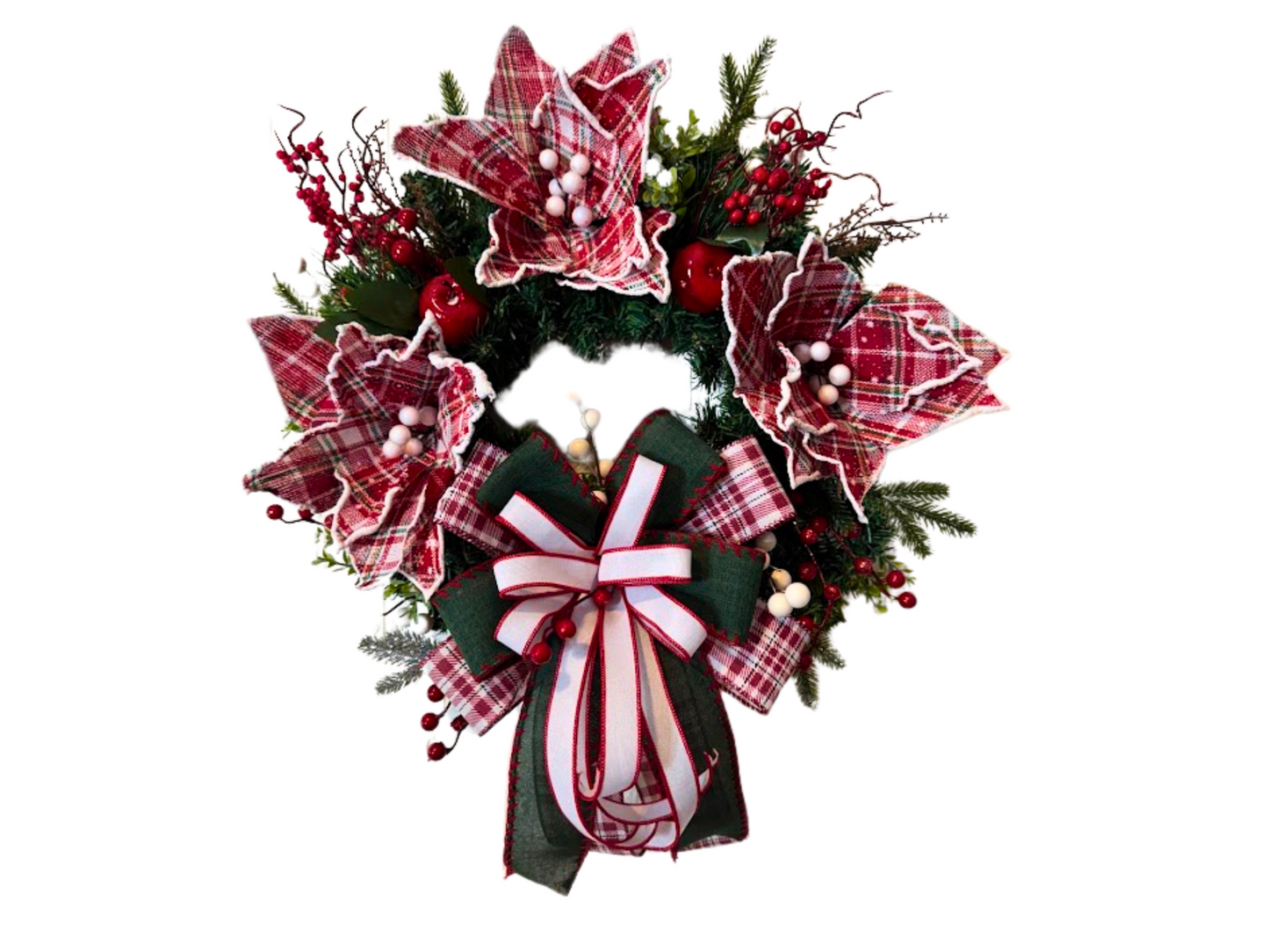 Plaid Poinsettia Christmas Wreath
