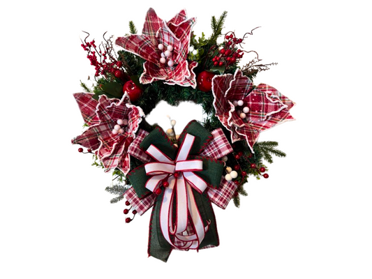 Plaid Poinsettia Christmas Wreath