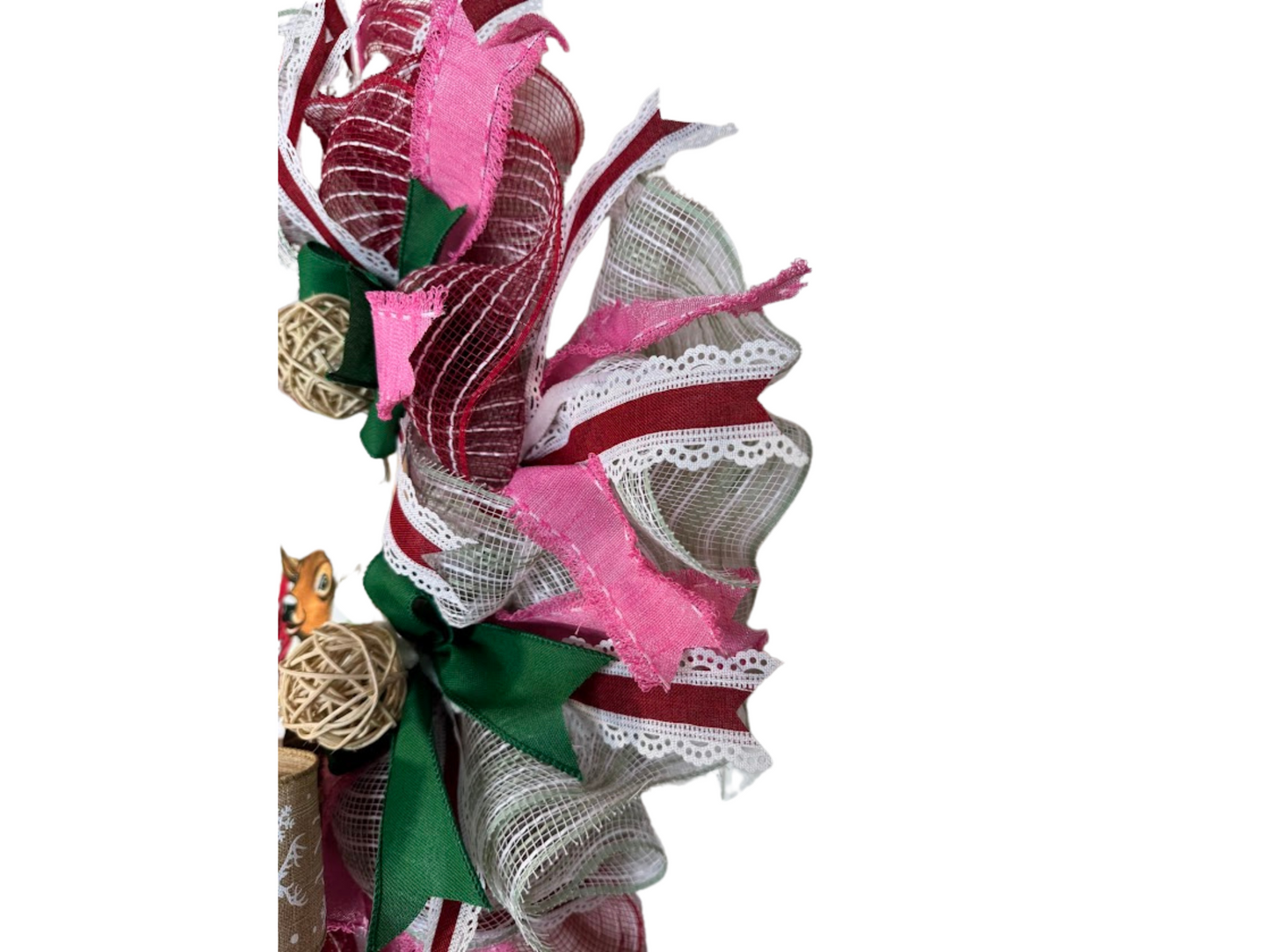 Santa and Reindeer Christmas Wreath, Handmade Holiday Door Decor