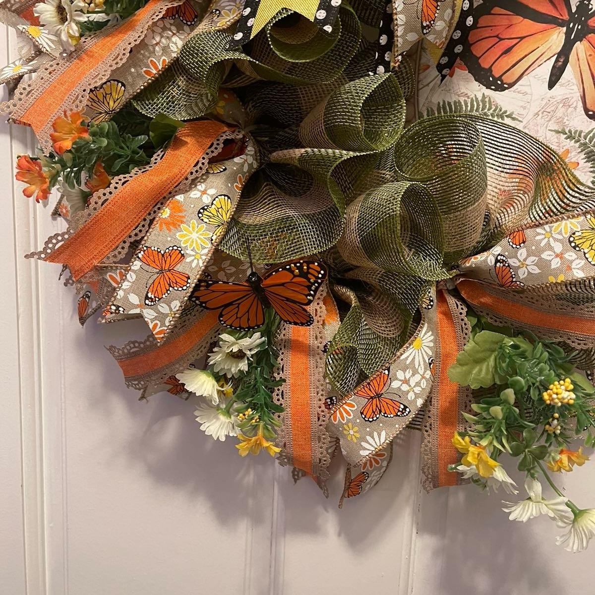 Butterfly Wreath for Front Door, Butterfly Wreath for Spring, Floral Wreath