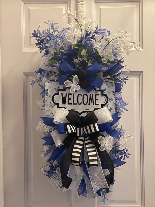 Blue and White Welcome Wreath