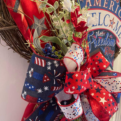 Memorial Day Wreath, Flag Patriotic Wreath, 4th of July Wreath, Welcome Patriotic Flag Wreath on a Grapevine