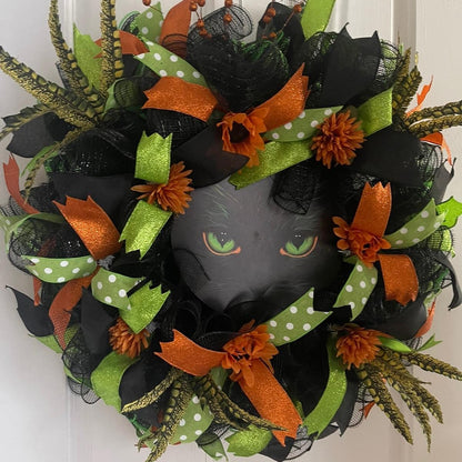 Halloween Black Cat Wreath