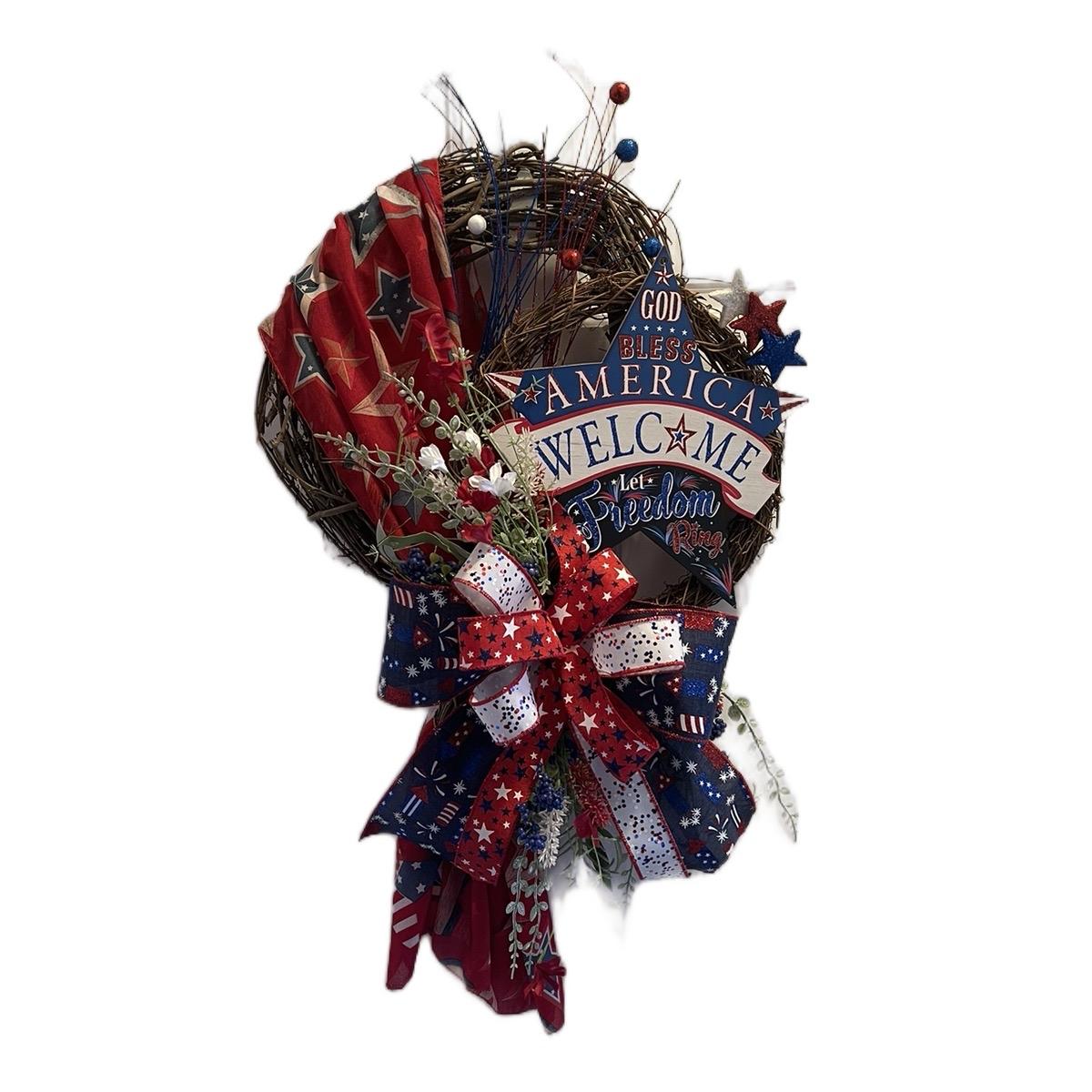 Memorial Day Wreath, Flag Patriotic Wreath, 4th of July Wreath, Welcome Patriotic Flag Wreath on a Grapevine