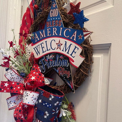 Memorial Day Wreath, Flag Patriotic Wreath, 4th of July Wreath, Welcome Patriotic Flag Wreath on a Grapevine