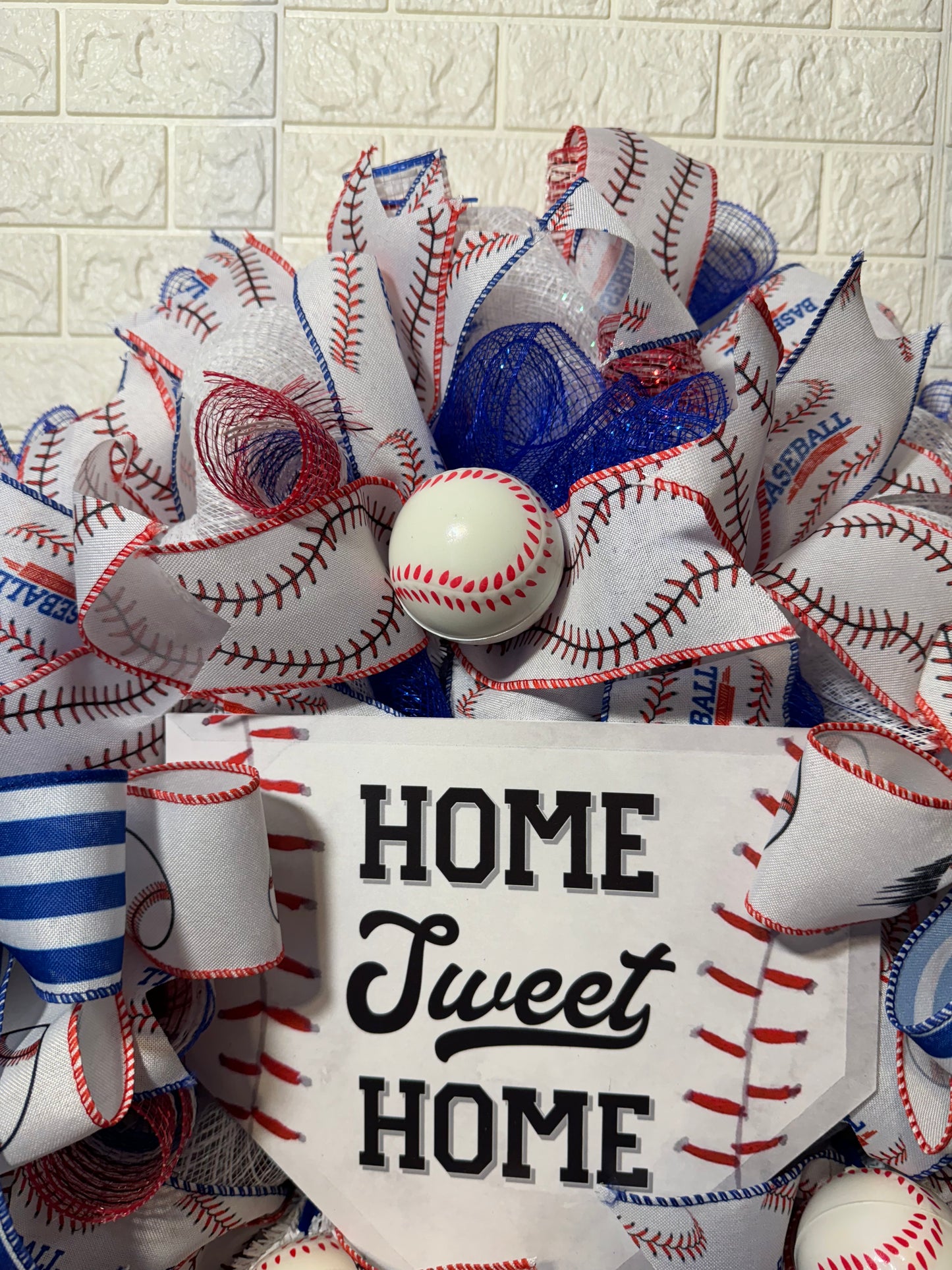 Baseball Theme Wreath, Home Sweet Home Sign, Sports Decor, Blue Ribbon Wreath, Handmade Door Decoration, Baseball Wreath, Baseball  Decor