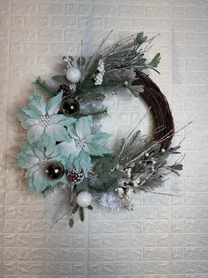 Winter Blue/Mint Poinsettia Wreath