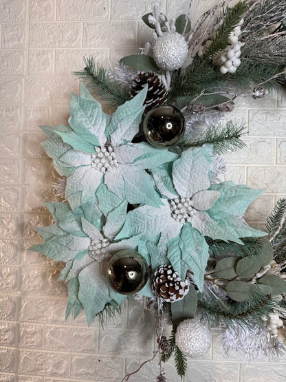 Winter Blue/Mint Poinsettia Wreath