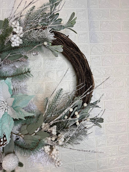 Winter Blue/Mint Poinsettia Wreath