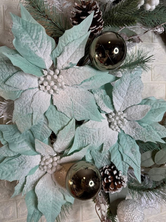 Winter Blue/Mint Poinsettia Wreath