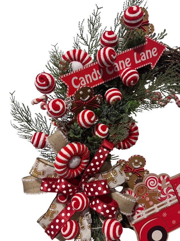 Christmas Candy Cane Lane Gingerbread Wreath