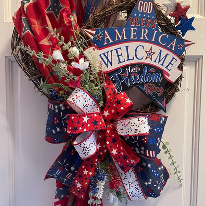 Memorial Day Wreath, Flag Patriotic Wreath, 4th of July Wreath, Welcome Patriotic Flag Wreath on a Grapevine