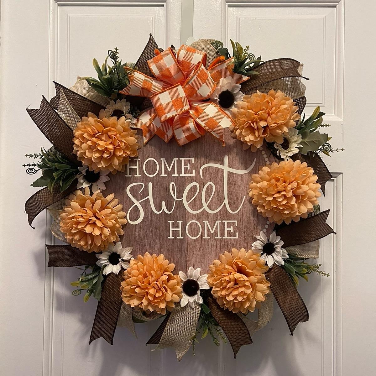 Home Sweet Home Coral Wreath for front Door