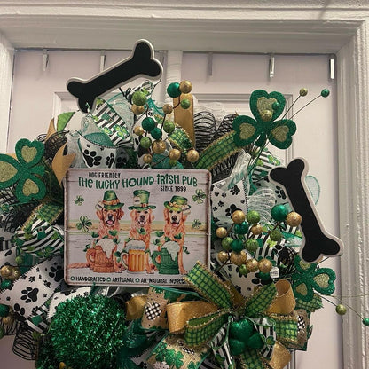 Saint Patrick's Day Wreath with Dog Sign