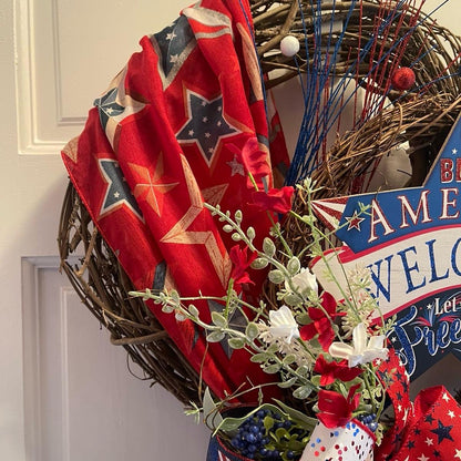 Memorial Day Wreath, Flag Patriotic Wreath, 4th of July Wreath, Welcome Patriotic Flag Wreath on a Grapevine