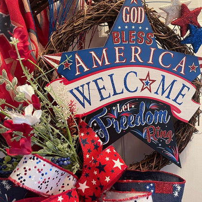 Memorial Day Wreath, Flag Patriotic Wreath, 4th of July Wreath, Welcome Patriotic Flag Wreath on a Grapevine